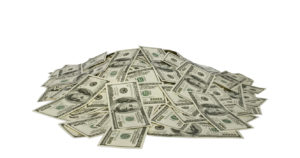 Pile of cash on white background.