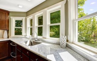 Kitchen cabinet with marble top and sink
