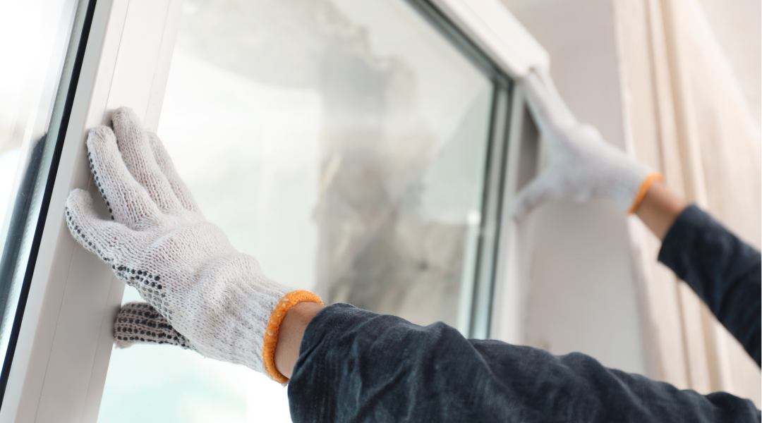 Hands with gloves on inserting a new window